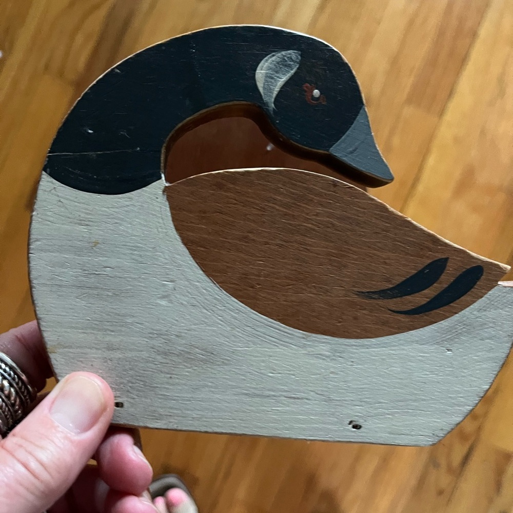 Vintage Wooden Goose Napkin Holder Neutral Brown and Black